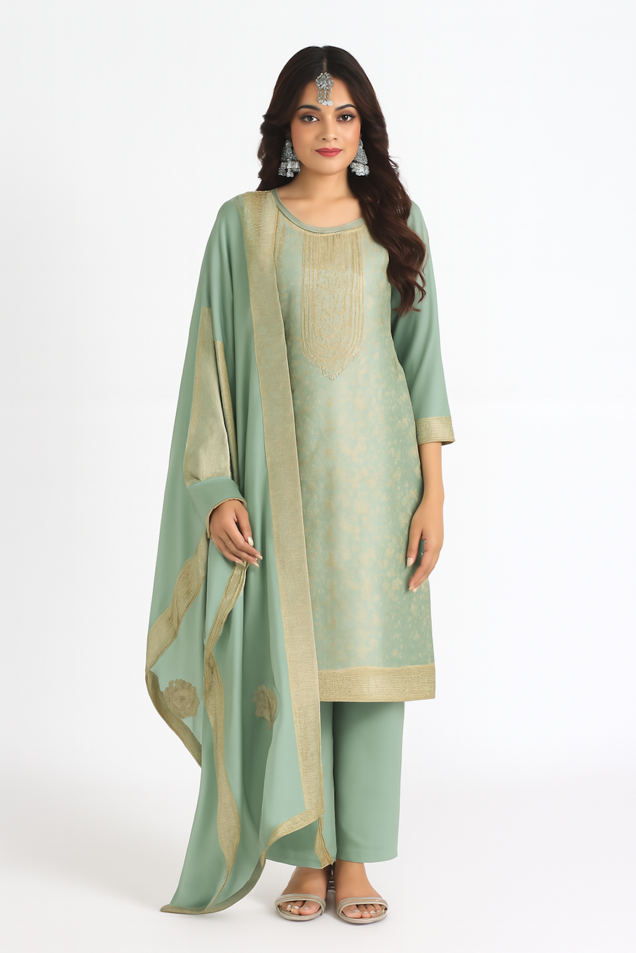 Women Embroidery Kurta Set-Light Green (Size-3XL) | D420