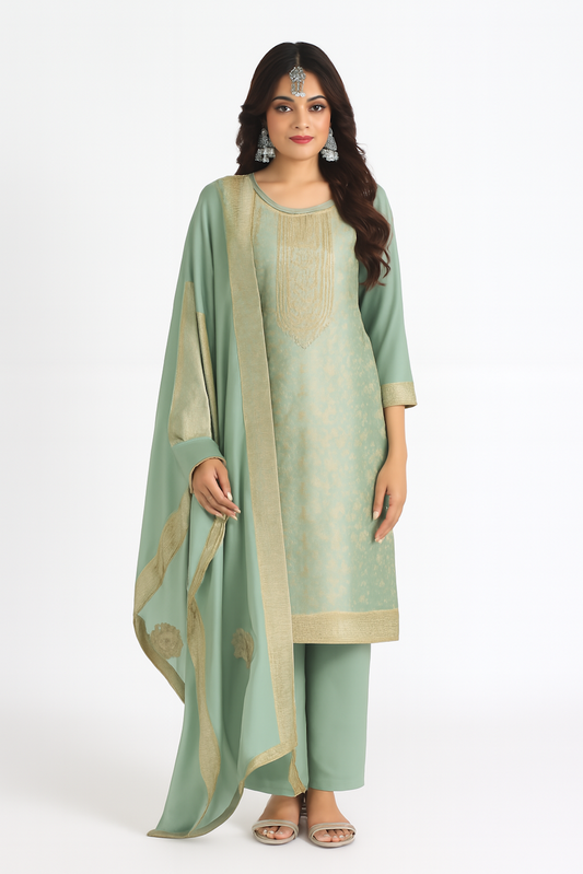 Women Embroidery Kurta Set-Light Green (Size-3XL) | D420
