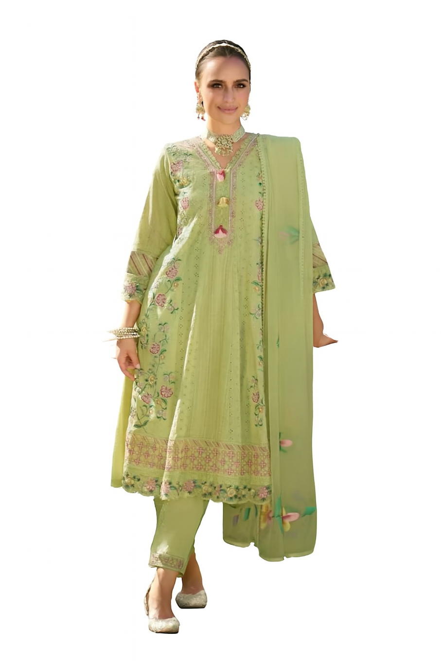 Women Embroidery Kurta Set-Light Green (Size-S) | D500