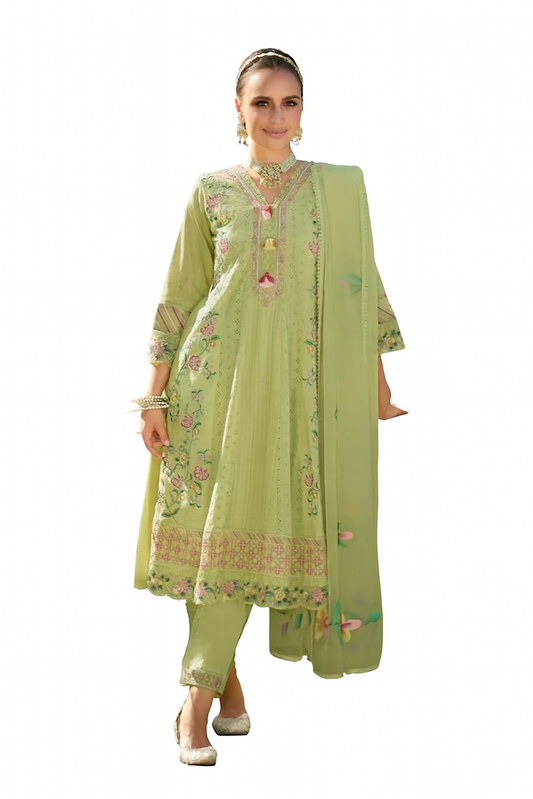 Women Embroidery Kurta Set-Light Green (Size-S) | D500