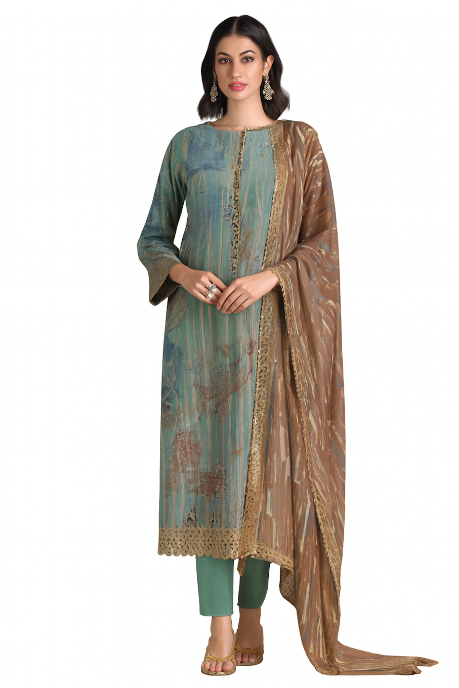Women Embroidery Kurta Set-Blue (Size-S) | D422