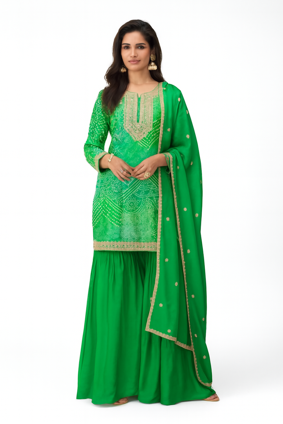 Women Embroidery Kurta Set-Green (Size-M) | D474