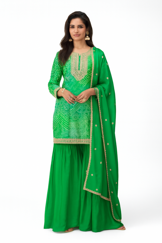 Women Embroidery Kurta Set-Green (Size-M) | D474