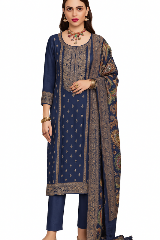 Women Embroidery Kurta Set-Navy (Size-XS) | D511