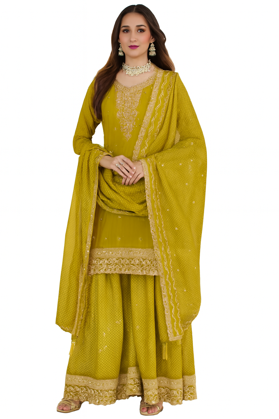 Women Embroidery Kurta Set-Light Green (Size-3XL) | D412