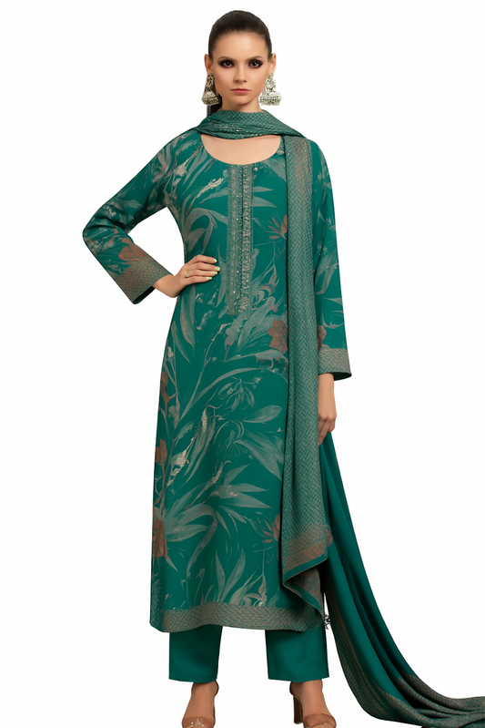 Women Embroidery Kurta Set-Teal (Size-2XL) | D506