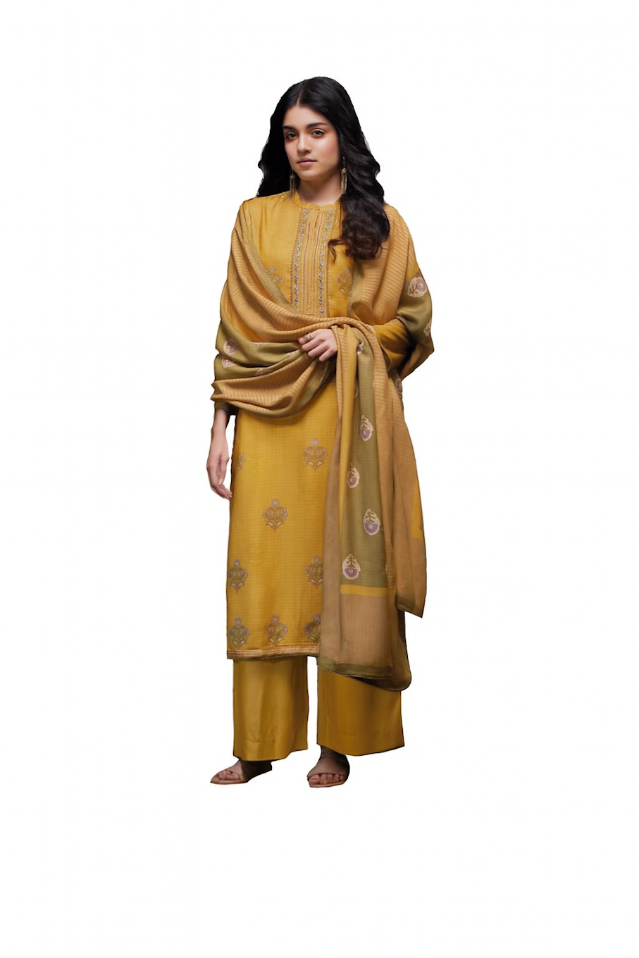 Women Embroidery Kurta Set-Yellow (Size-M) | D435